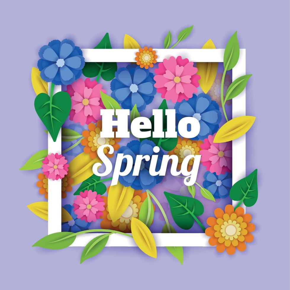 Hello Spring Paper Cut Background vector