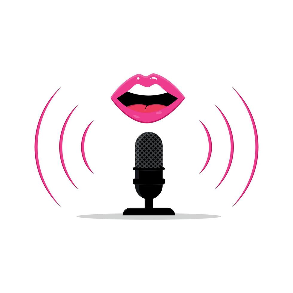 Mouth Speaks into Microphone Radio Broadcast Podcast Concept vector