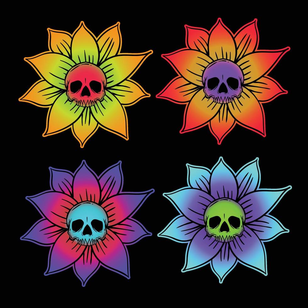 colección de calaveras de flores coloridas ilustración dibujada a mano vector premium