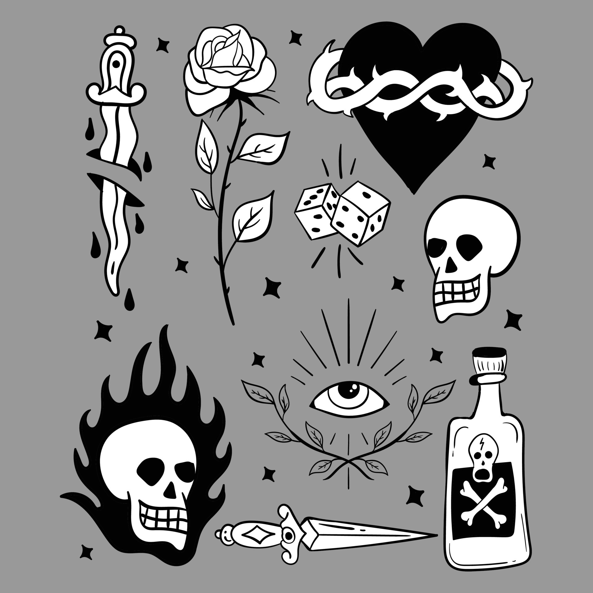 Collection of vintage tattoo designs illustrations black and white premium  vector 5429800 Vector Art at Vecteezy