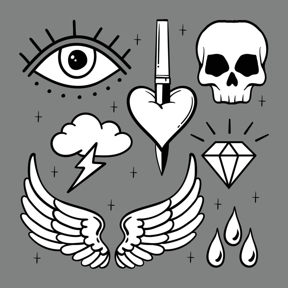 collection of vintage tattoo designs illustrations black and white premium vector