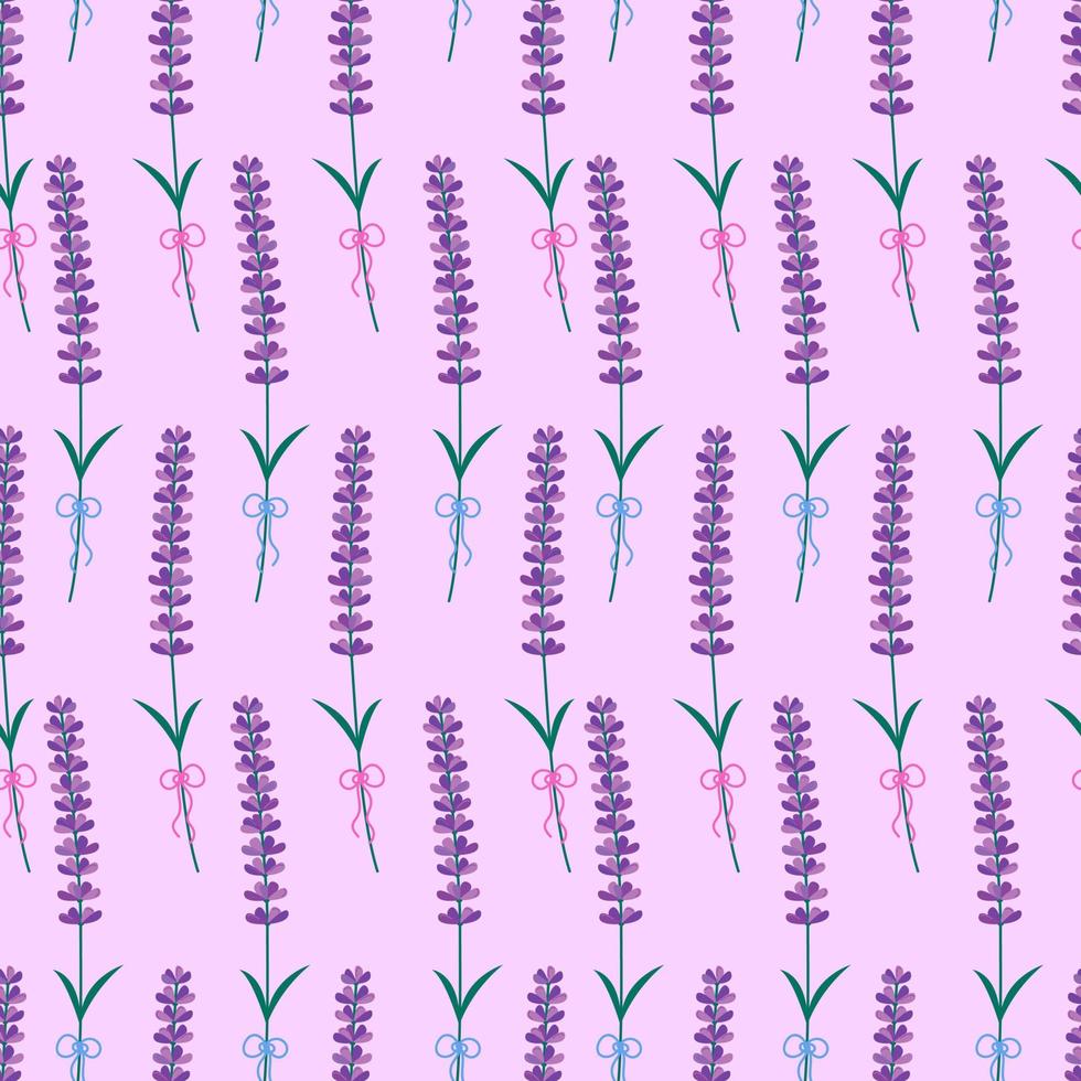 Lavender flowers seamless pattern. Vector pink background with isolated Lavender blossom stems. Spring design with floral elements