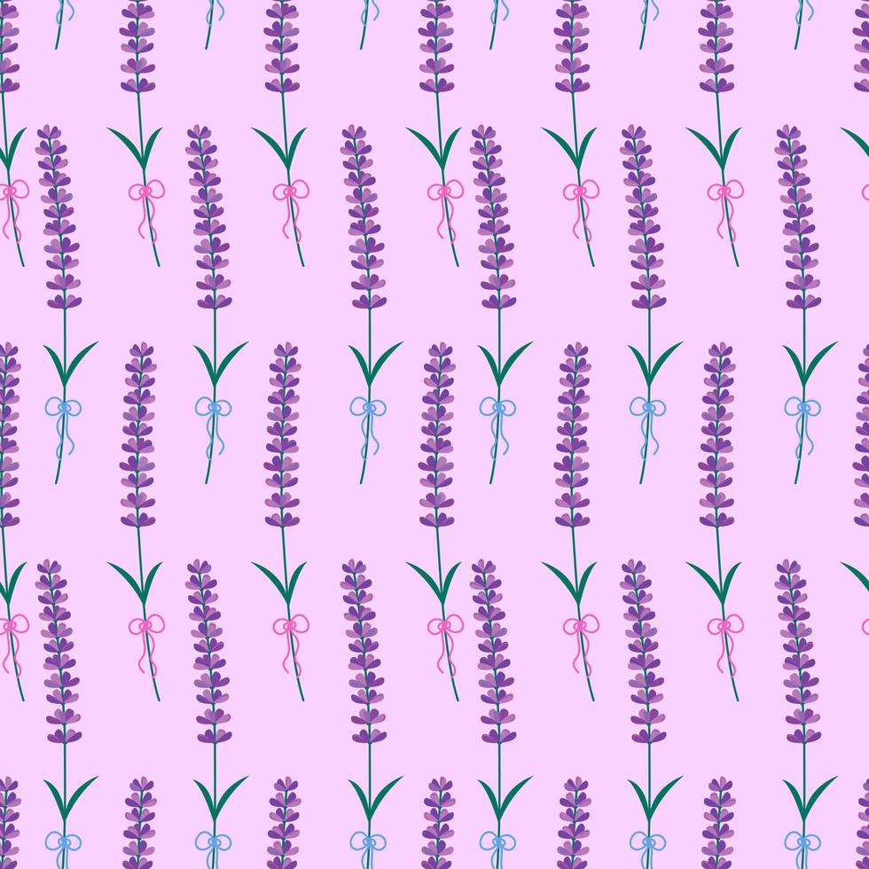 Lavender flowers seamless pattern. Vector pink background with isolated Lavender blossom stems. Spring design with floral elements