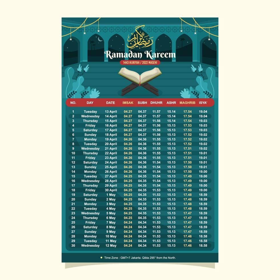 Mosque Fasting Month Calendar Template vector