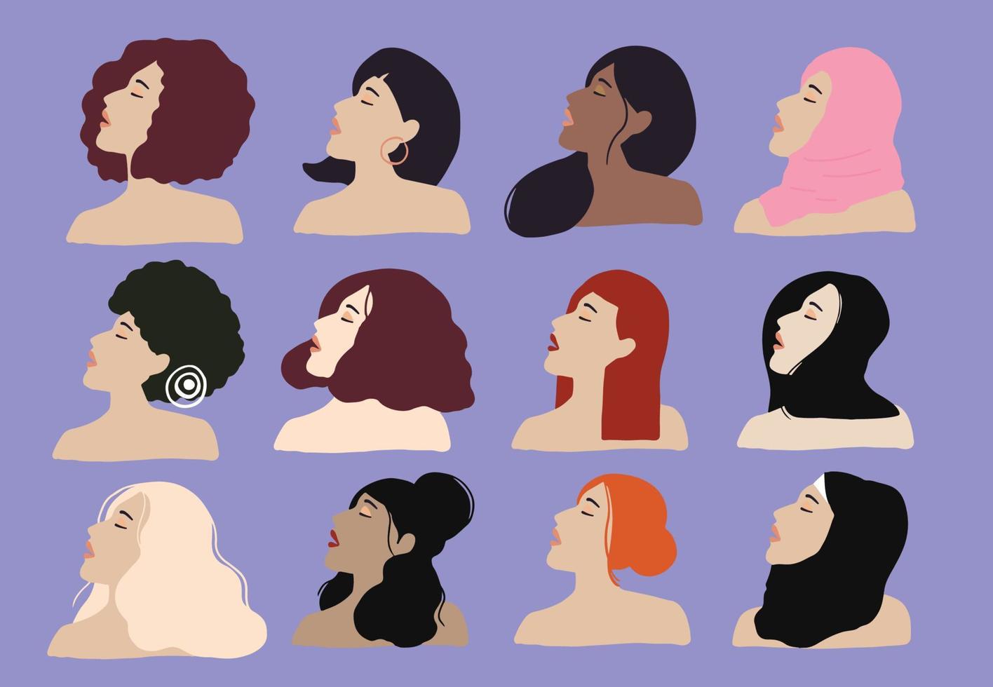 mujer objeto internacional con cara,pelo,hijab vector