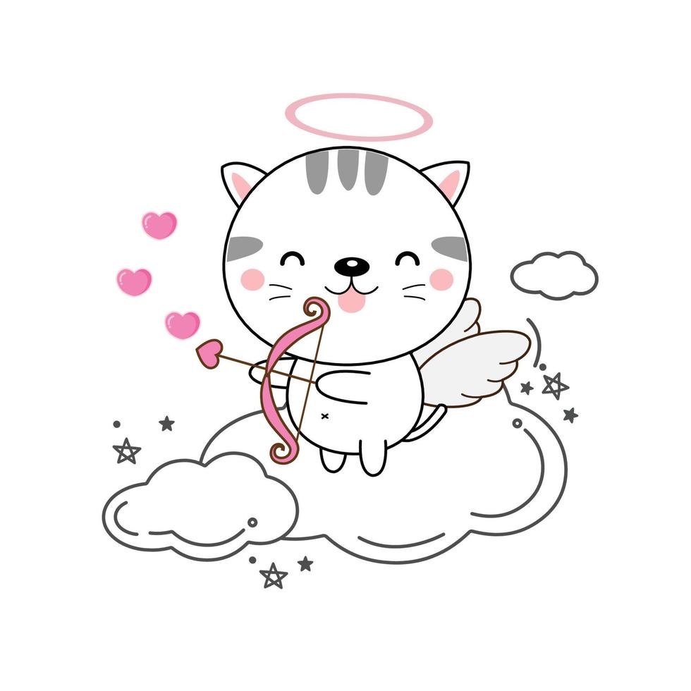 Cute cat cupid  with heart bow and arrow. vector