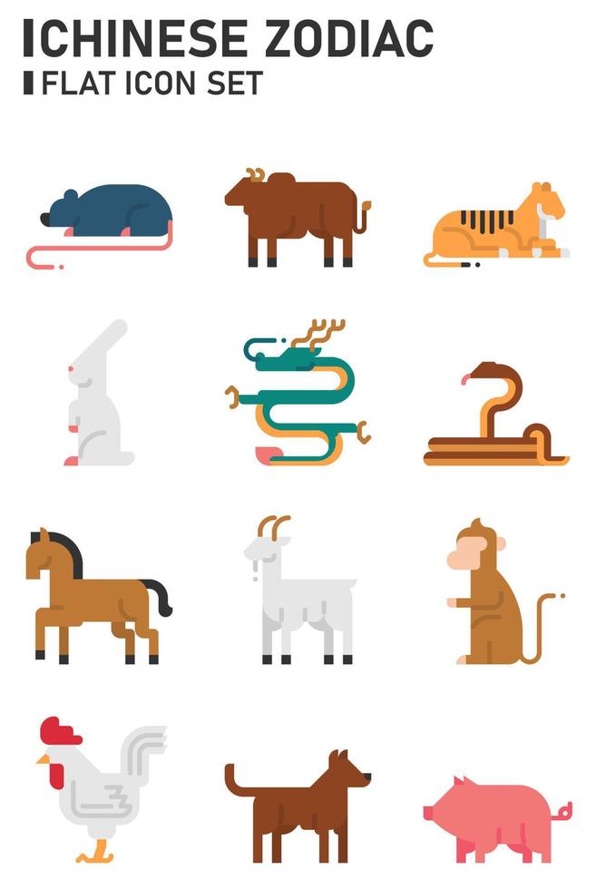 Chinese zodiac flat icon set. vector