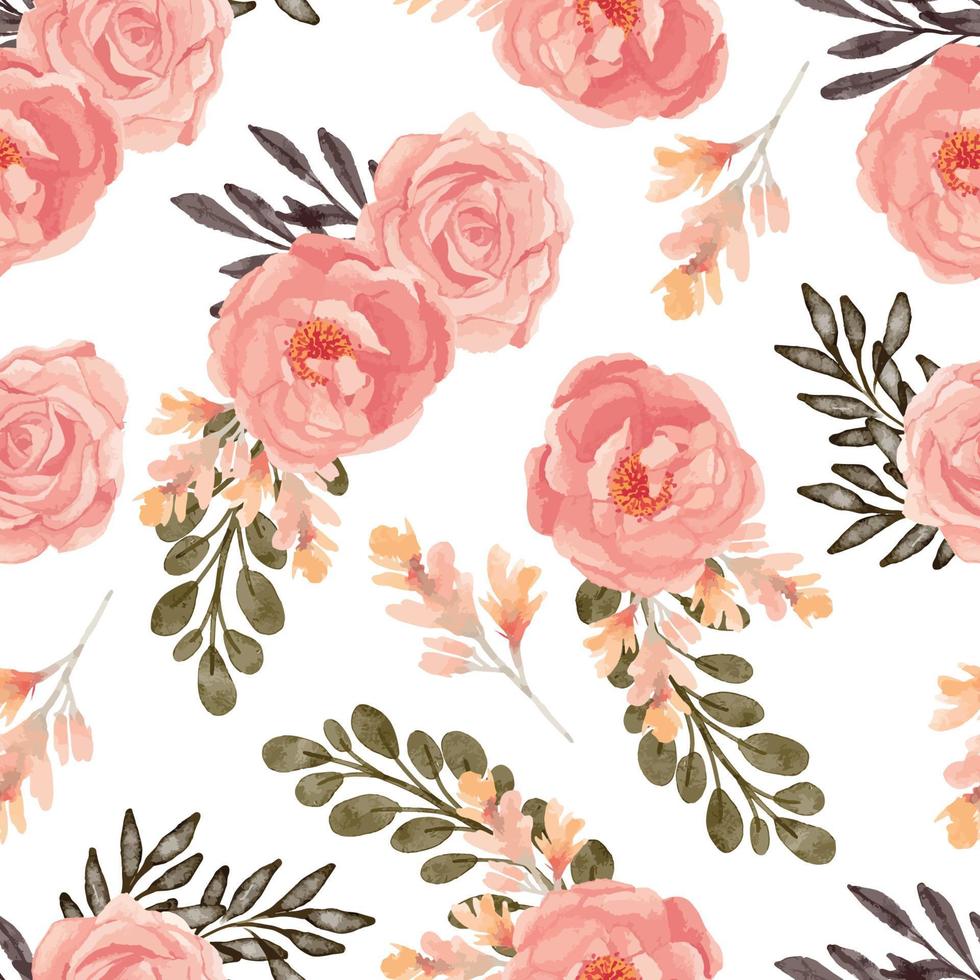 Watercolor rose floral seamless pattern arrangement vector