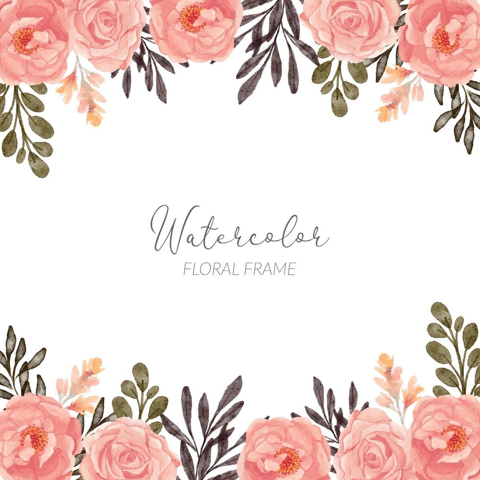 Watercolor rose floral arrangement square frame vector