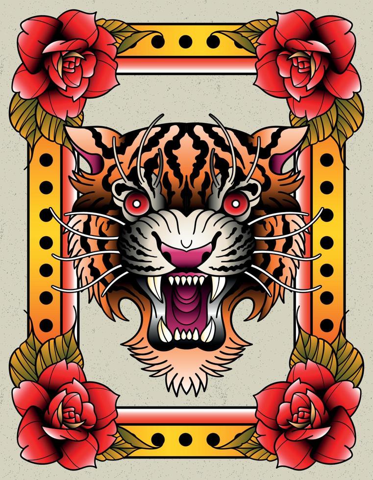 tigre tatuaje tradicional vector