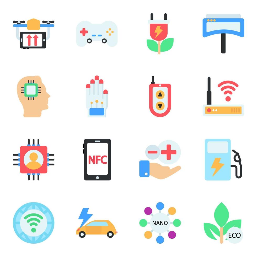 paquete de iconos planos de tecnología vector