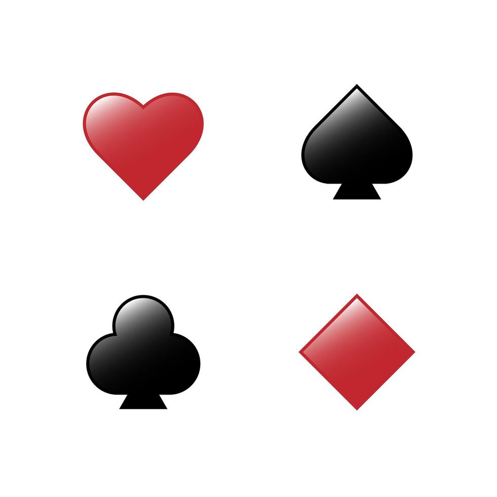 Four suits of playing cards isolated on white background. Vector symbols for casino, apps, websites, poster, flyer, banner, game design