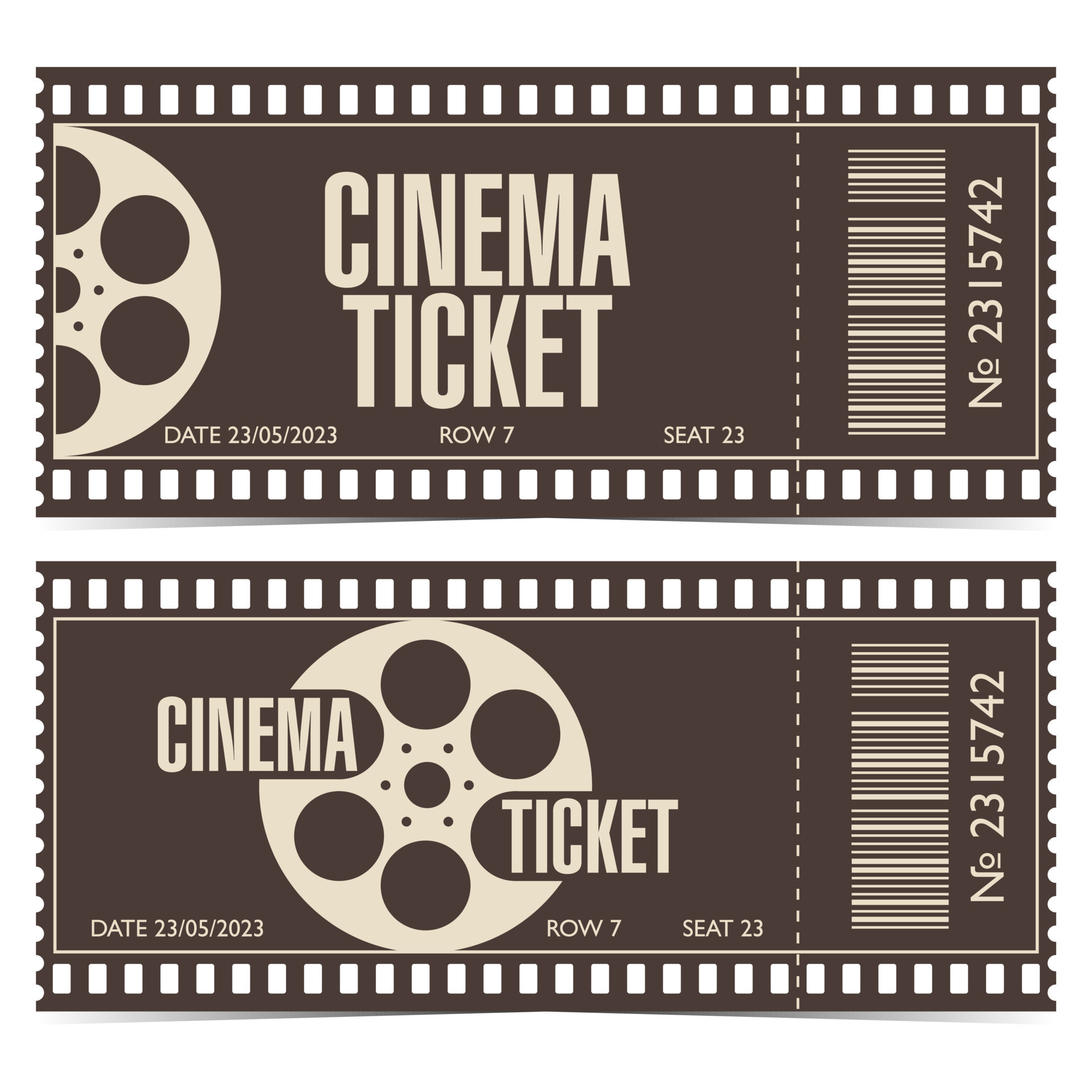 Billet de cinéma. Billets de cinéma isolés. Étiquette de coupon de