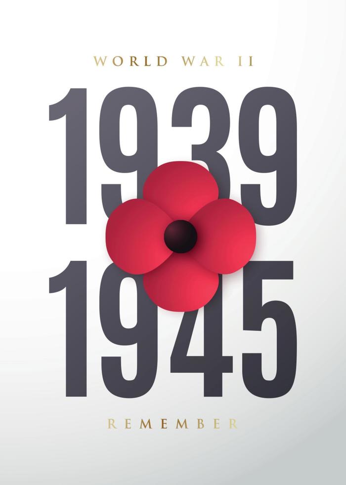 World War II commemorative poster with poppy flower. May 8th. vector