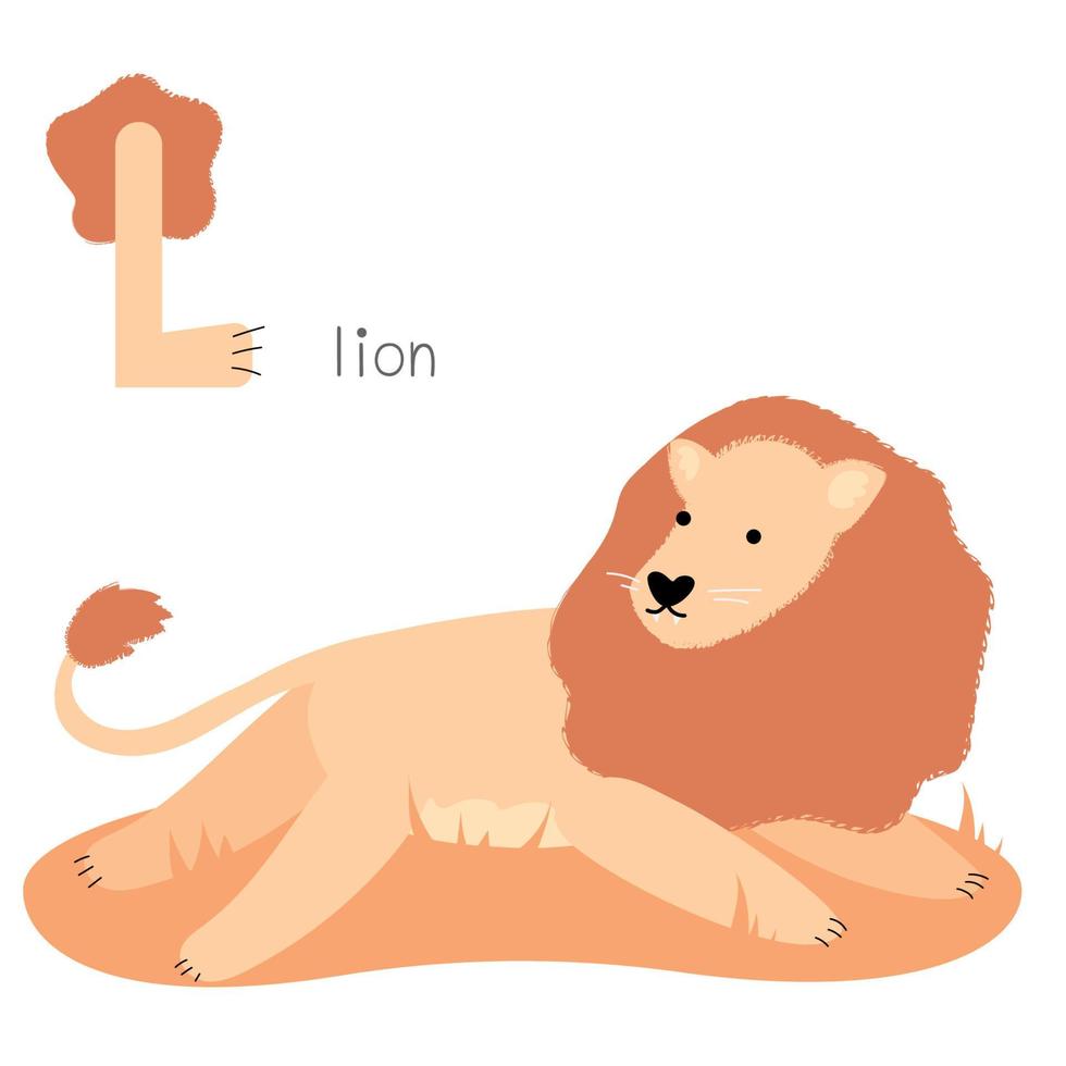 Animals alphabet. L for lion vector