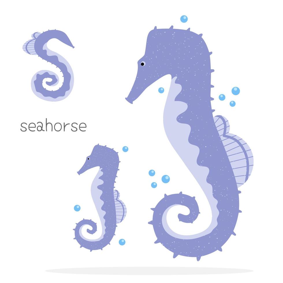 Animals alphabet. S for seahorse vector