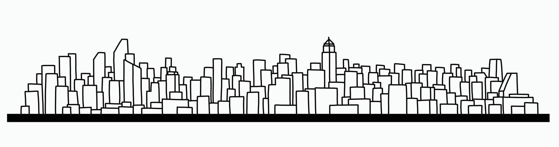 modern cityscape skyline outline doodle drawing on white background. vector