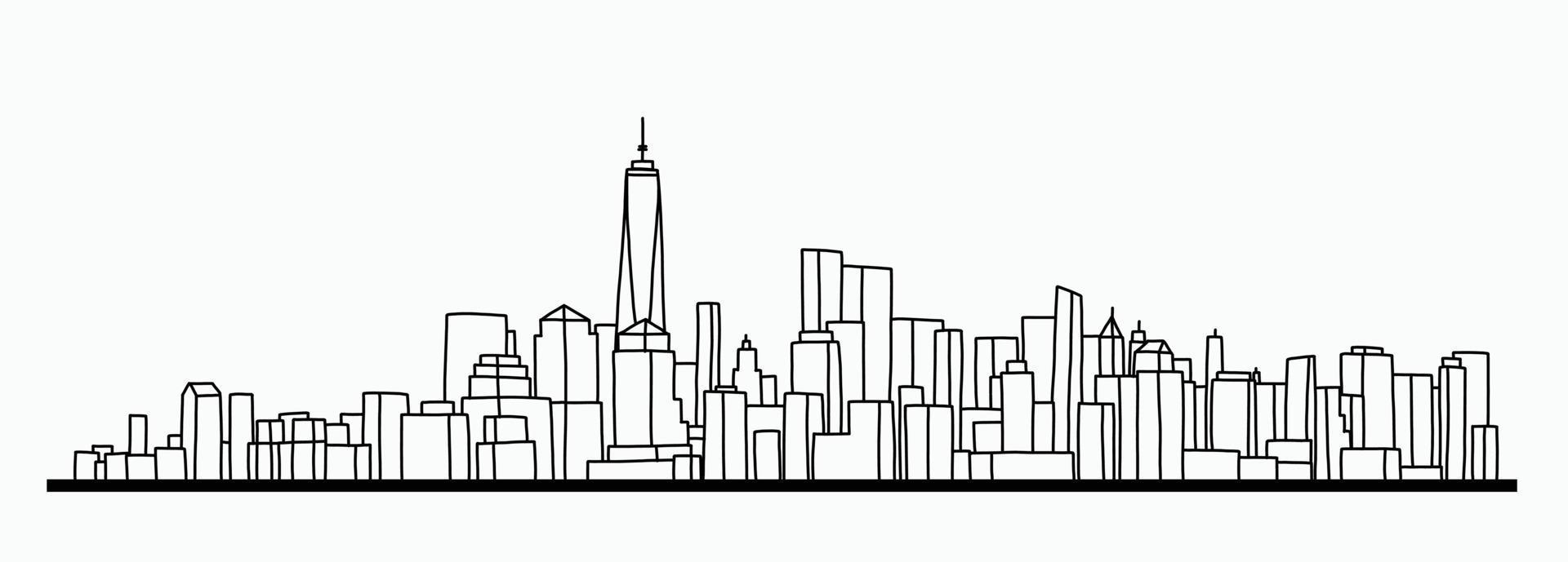 modern cityscape skyline outline doodle drawing on white background. vector