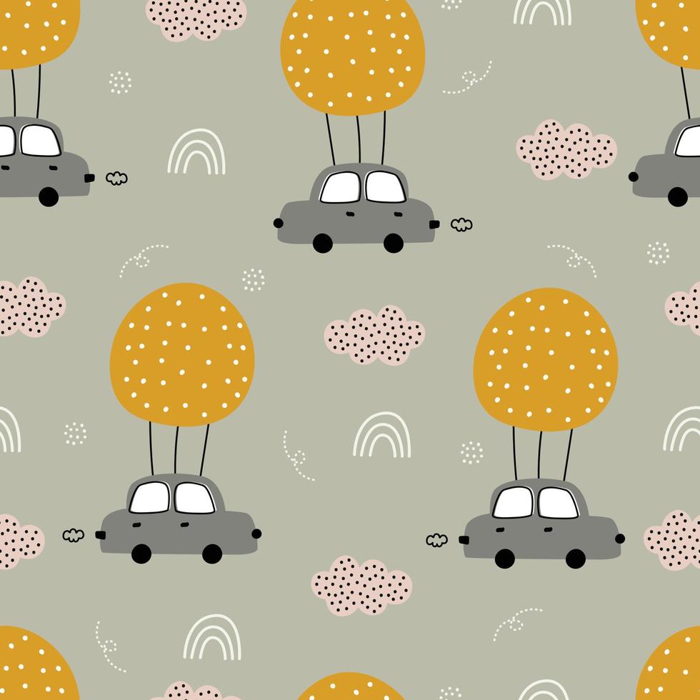 Balloon with car in the sky baby seamless pattern Used for printing, wallpaper, textiles vector