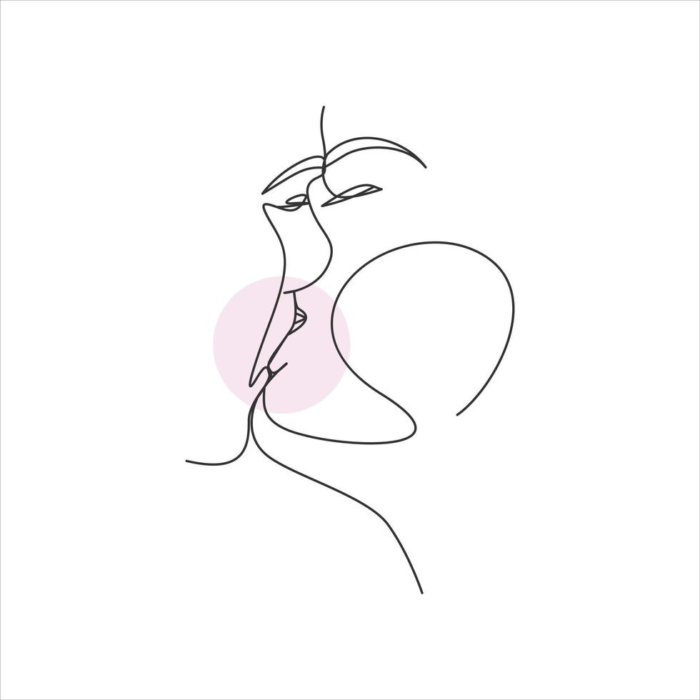 One Line Art Couple, Line Art Men and woman, Minimal Face Vector. Kiss print, Valentines Day Illustration. vector