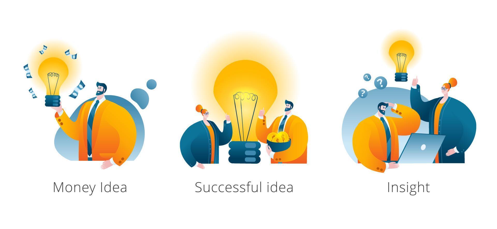 Set of vector illustrations of a successful idea