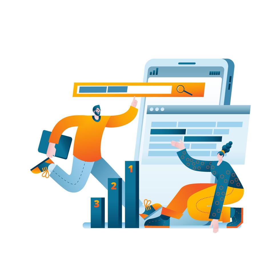 The SEO team is working on the selection of keywords for website promotion in search engines vector