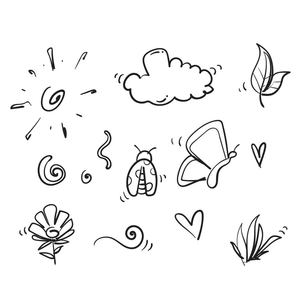 hand drawn doodle spring doodle element collection icon illustration vector