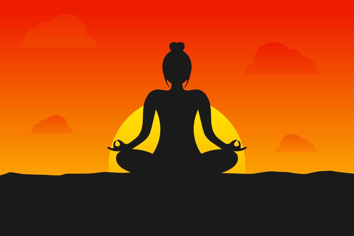 gráfico vectorial ilustrativo de la silueta de yoga al atardecer. perfecto para usar como fondo de pantalla de estudio de yoga vector