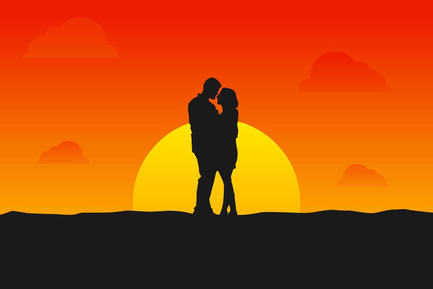 gráfico vectorial ilustrativo de la silueta de la pareja al atardecer. perfecto para usar como fondo de pantalla vector