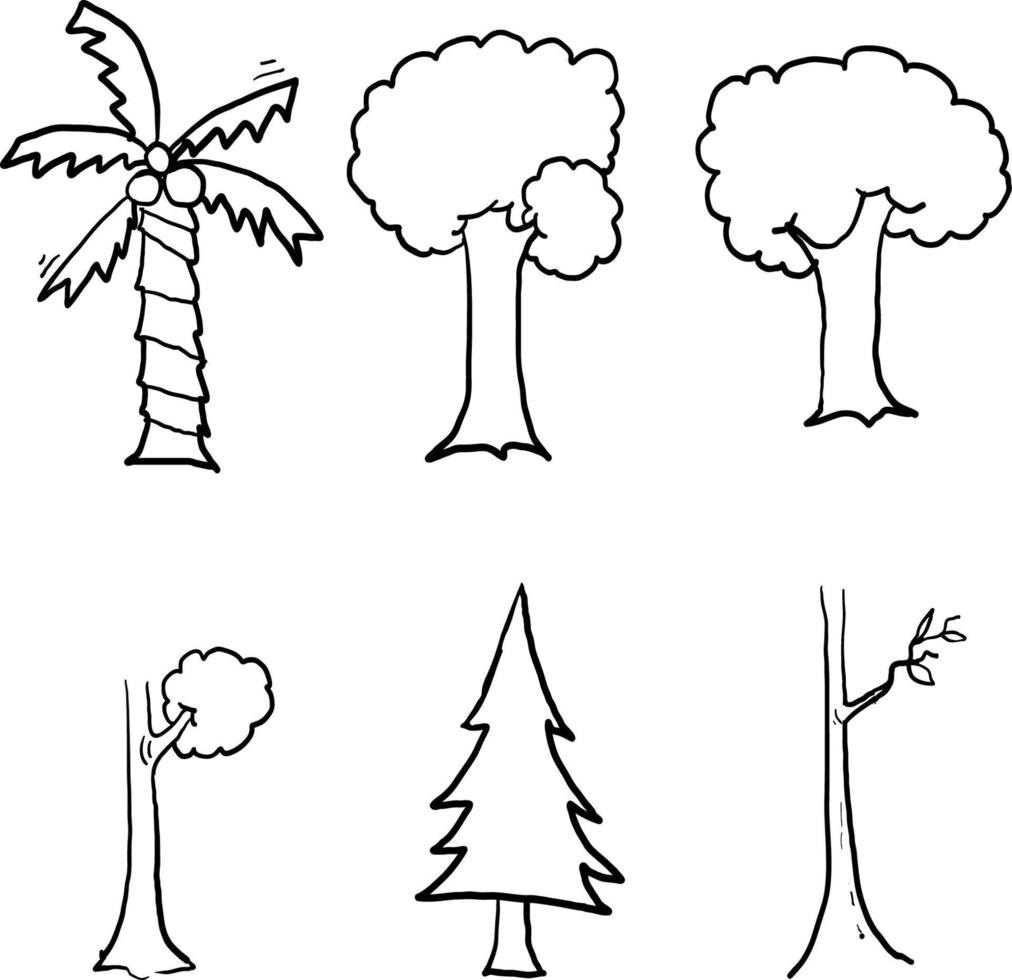 doodle tree collection icon with hand drawn style vector isolated