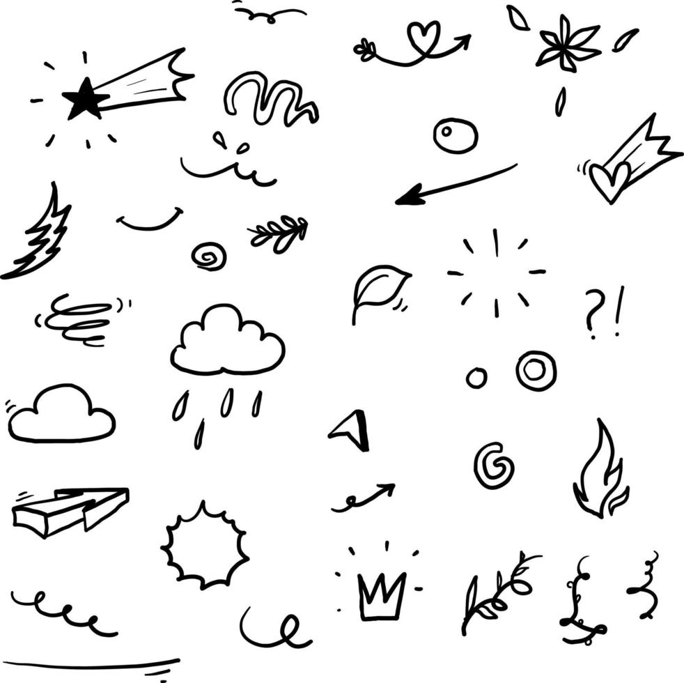 hand drawn doodle element collection vector isolated
