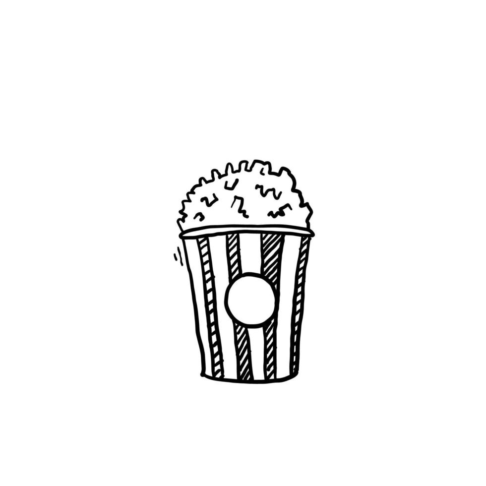 hand drawn doodle popcorn illustration with cartoon style vector