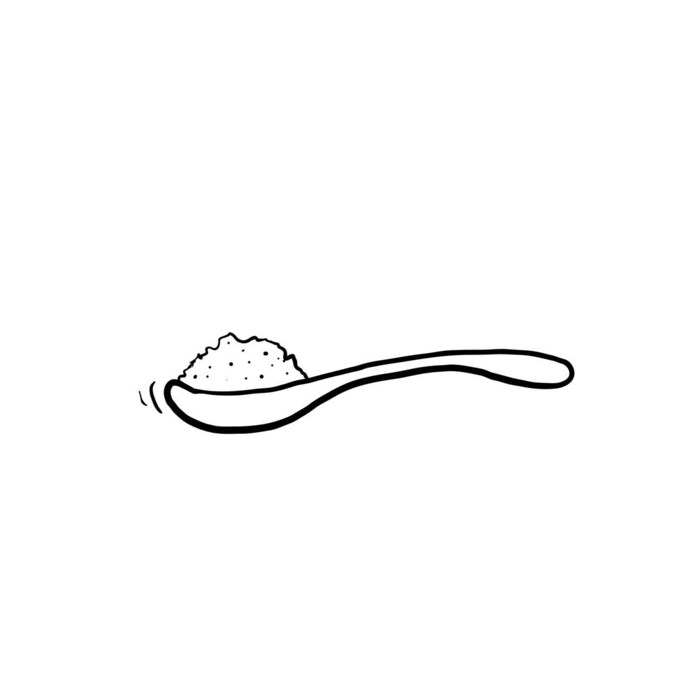 hand drawn Spoon with sugar salt icon. Teaspoon side view powder for tea or coffee.doodle style vector