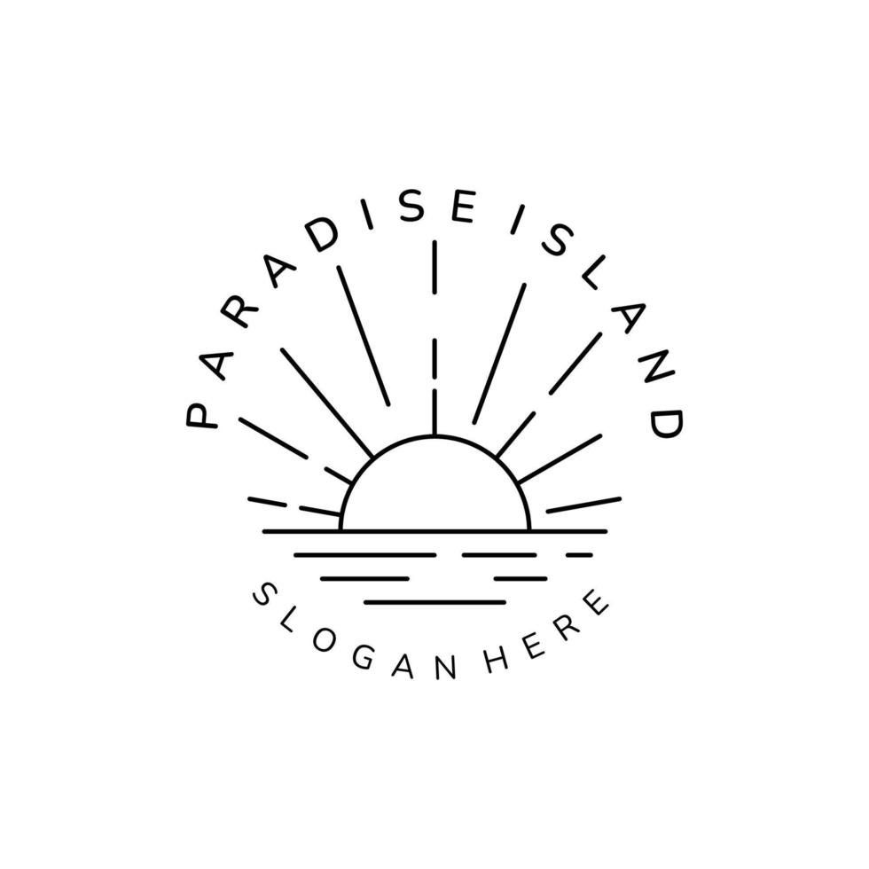 sunburst paradise island line art minimalist icon logo vector template illustration design