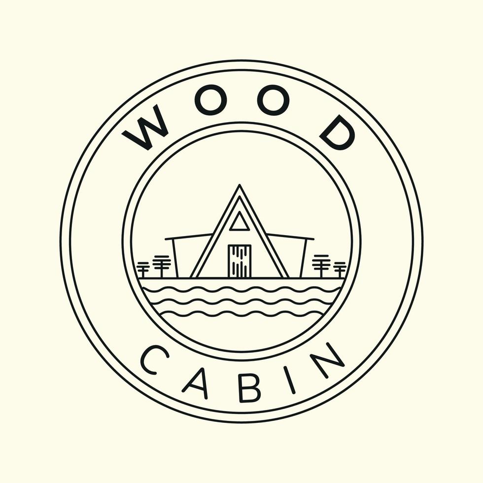wood cabin minimalist line art emblem icon logo template vector illustration design