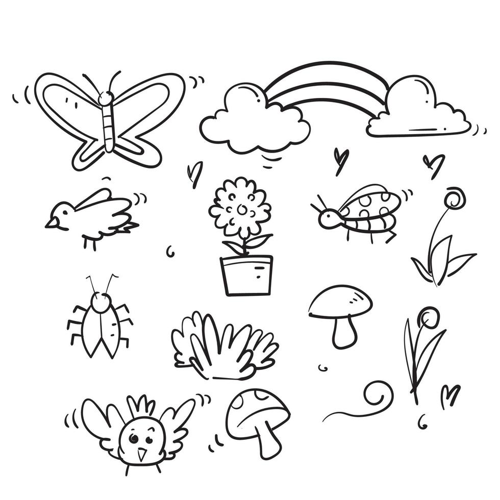 hand drawn doodle spring doodle element collection icon illustration vector