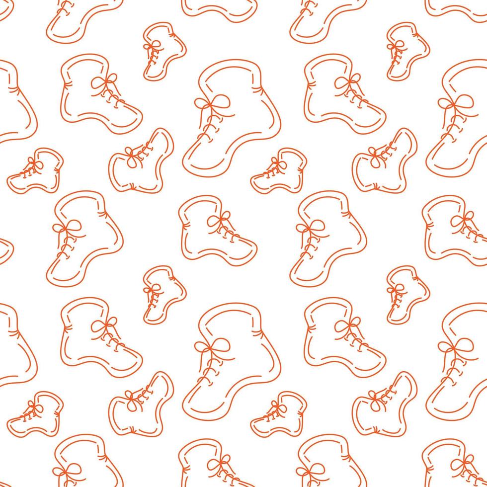 Seamless pattern of demi boots in a linear minimalist style in orange color. Vector repeat texture.