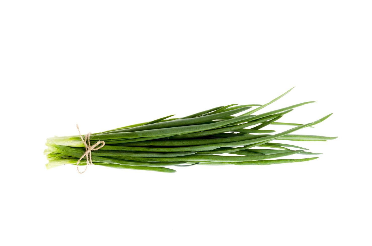 Bunch of fresh green onions isolated on white background. photo