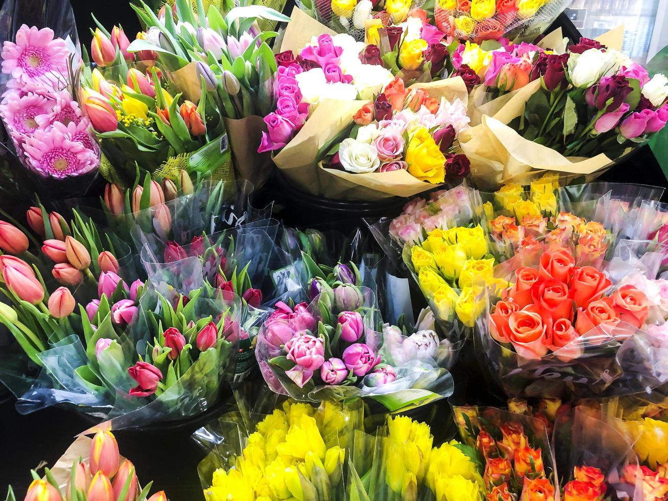 Beautiful fresh flowers, bouquets, sale photo