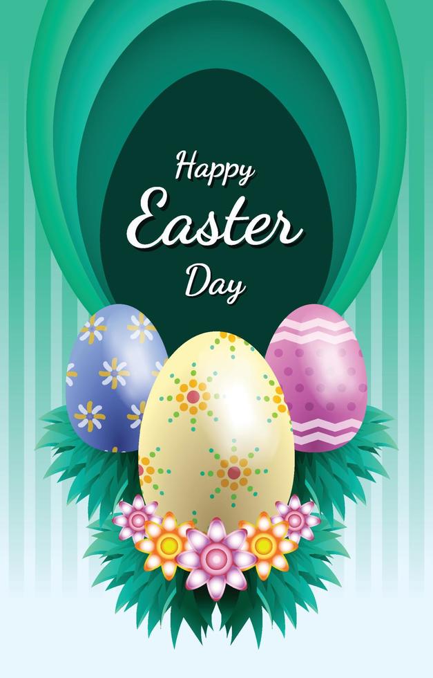 Happy Easter Day with Easter Eggs vector