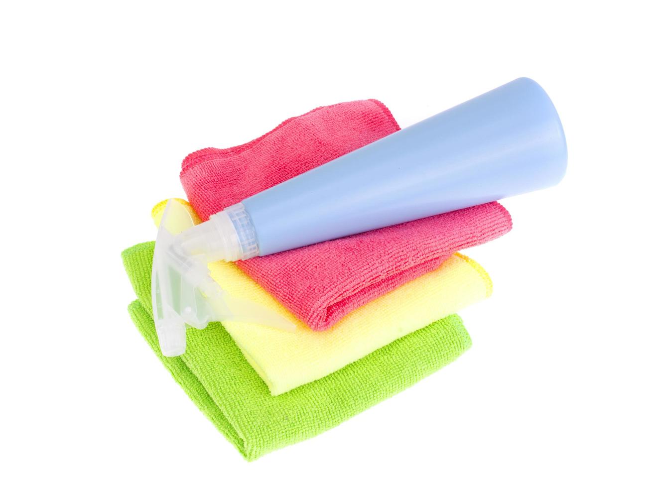 Blue bottle spray on bright background photo