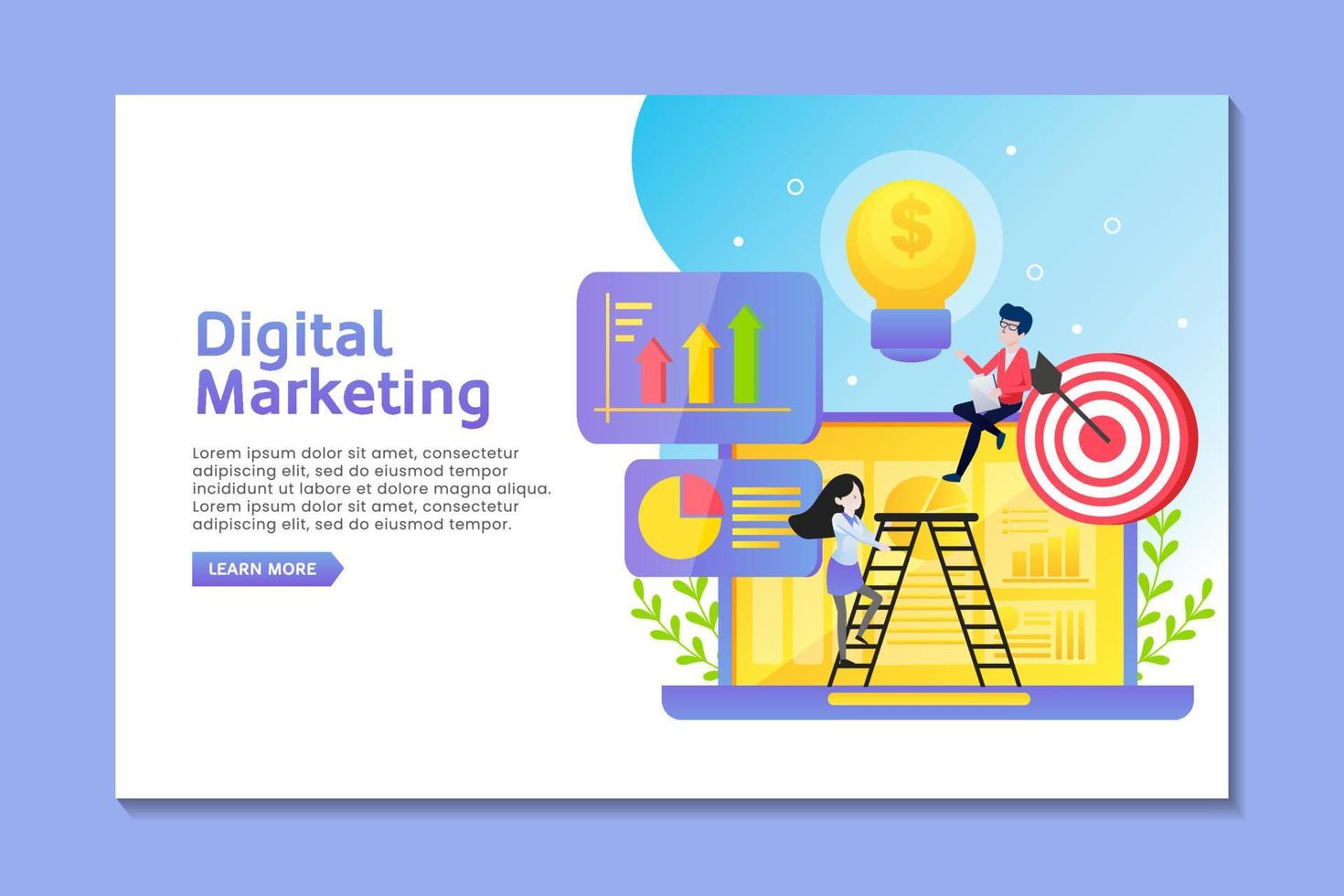 Landing page of digital marketing with man and woman make a marketing strategy vector