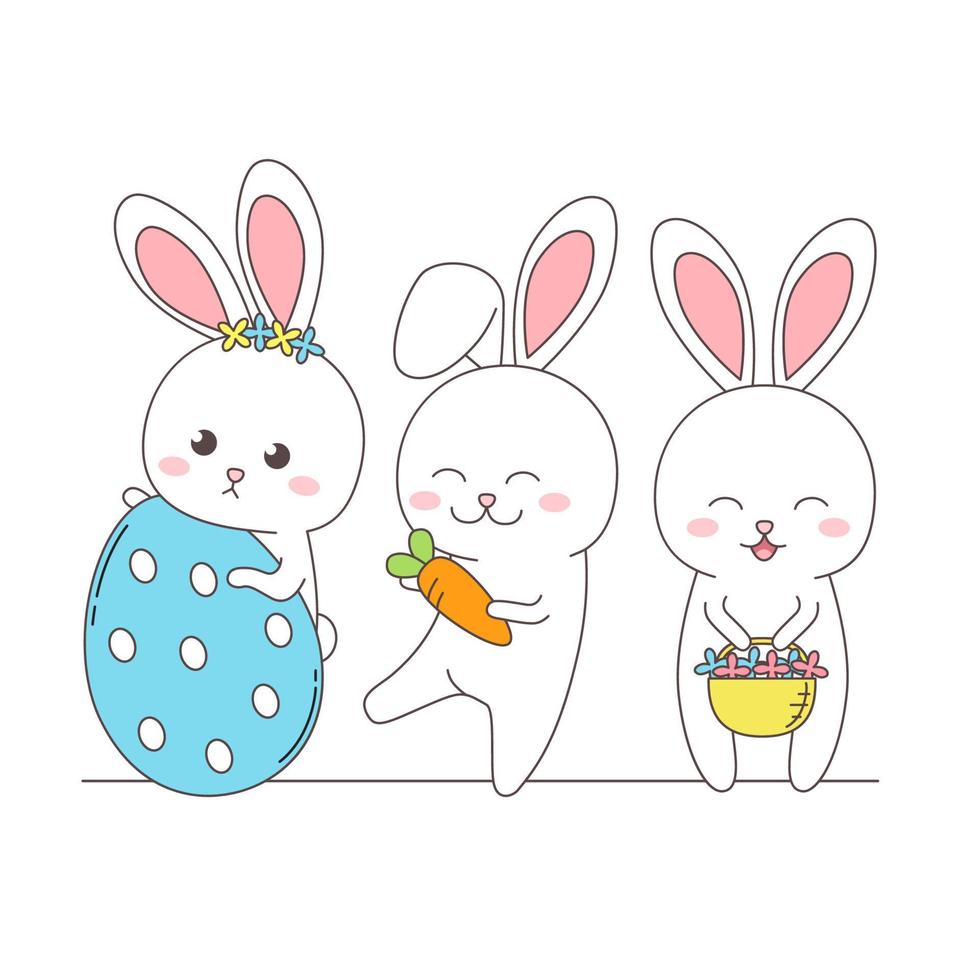 group of happy cute rabbit in the spring season vector