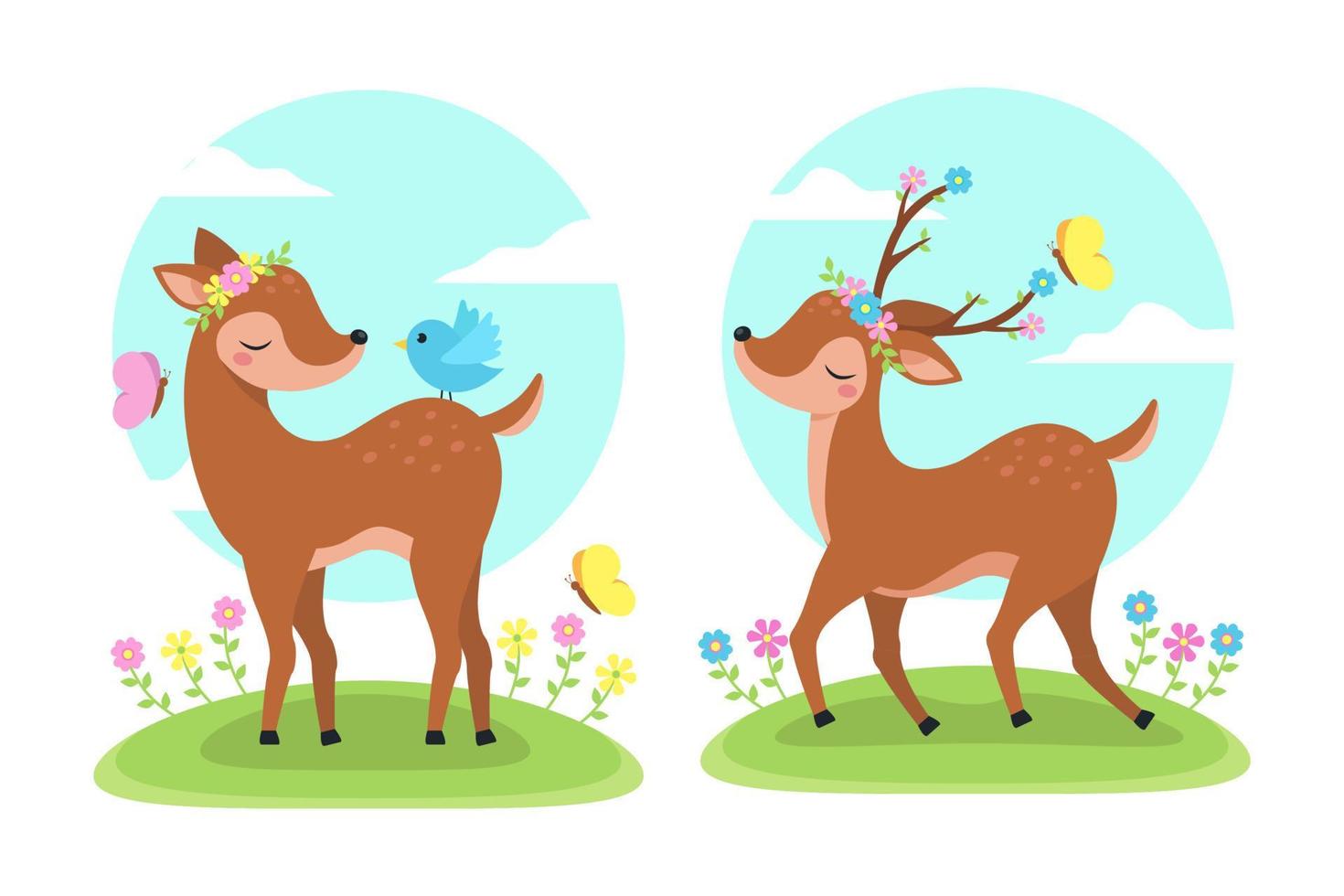 ciervo en la naturaleza del vector de ilustración de primavera