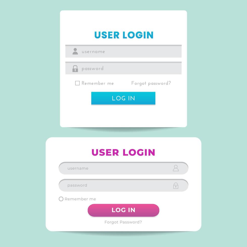 conjunto de formulario de inicio de sesión de usuario para sitio web o vector de redes sociales