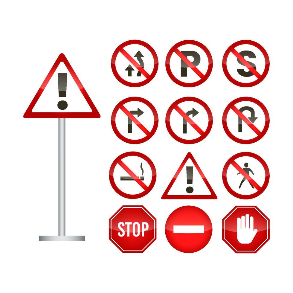 Set of red traffic sign isolated Vector