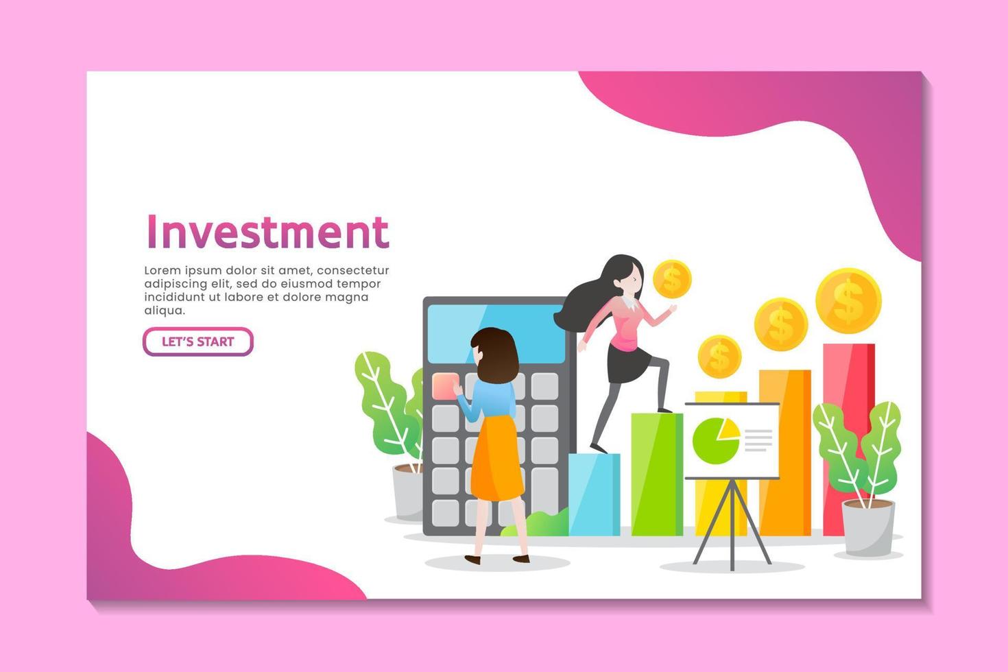 Landing page business template with two woman counting money grow vector