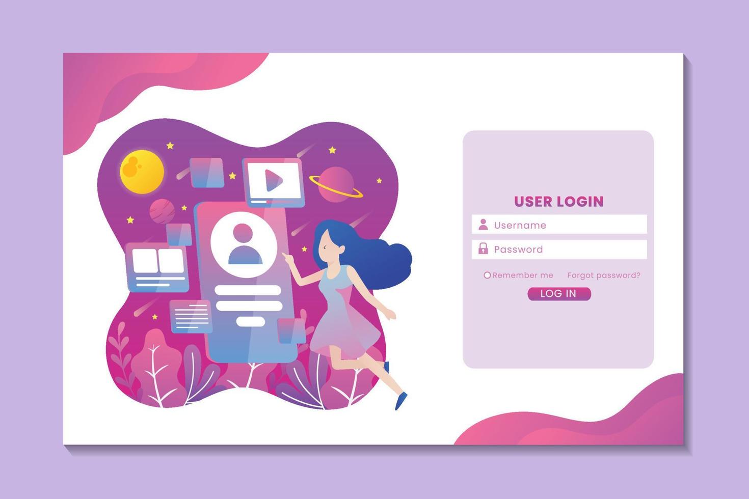 Log in landing page concept in virtual reality concept with woman vector
