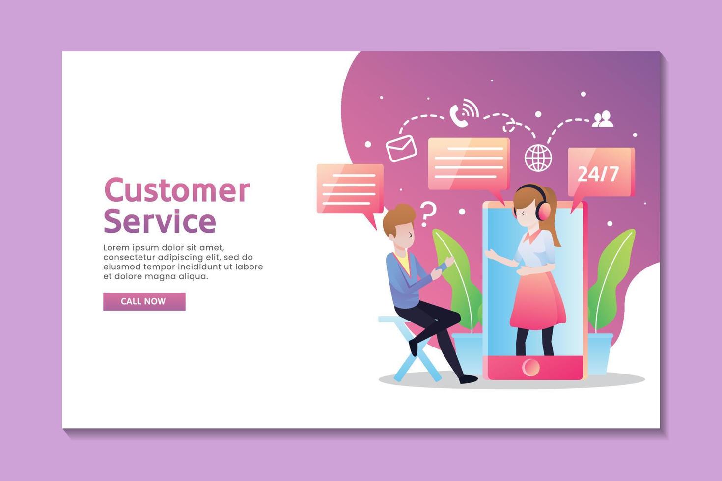 Customer service landing page with man talking to woman on the phone vector