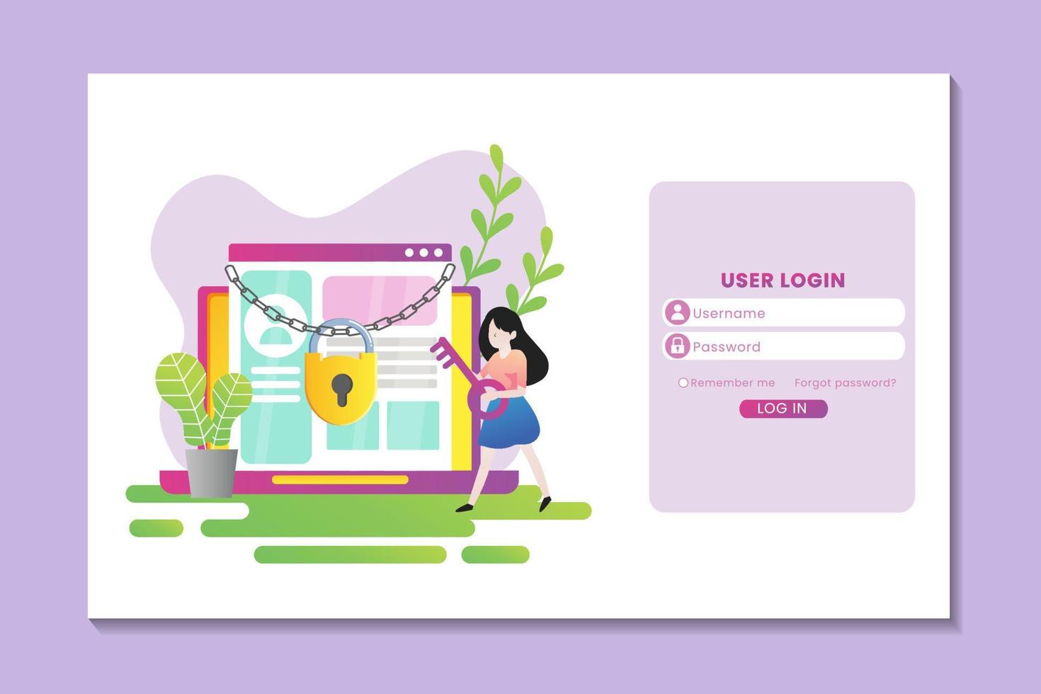 Log in landing page with locked page concept with woman vector